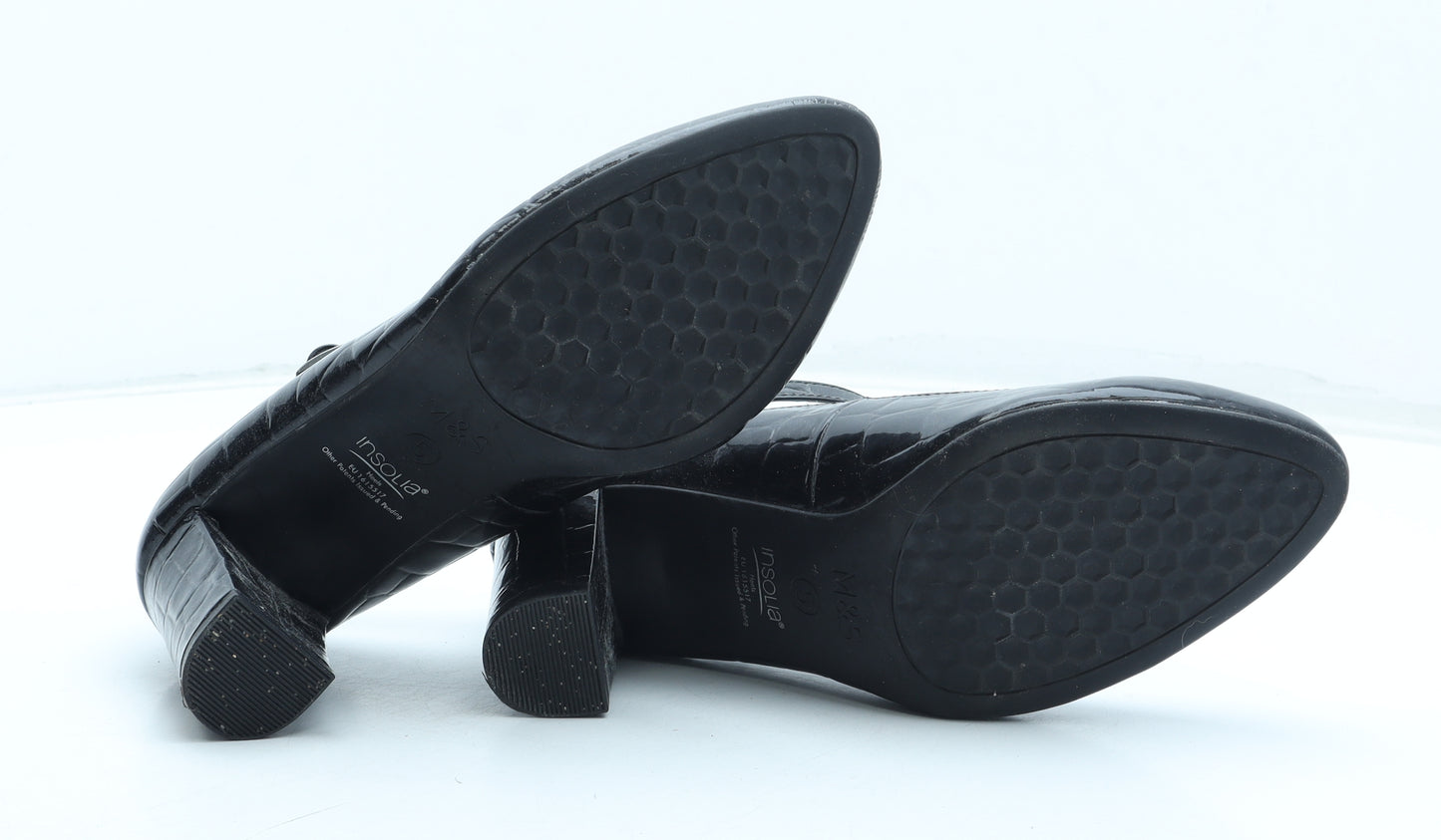 Marks and Spencer Womens Black Leather Court Heel UK - Croc Texture