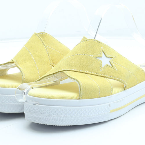 Converse Womens Yellow Leather Slip On Sandal UK - Star Detail