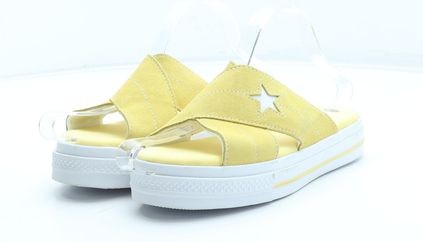 Converse Womens Yellow Leather Slip On Sandal UK - Star Detail