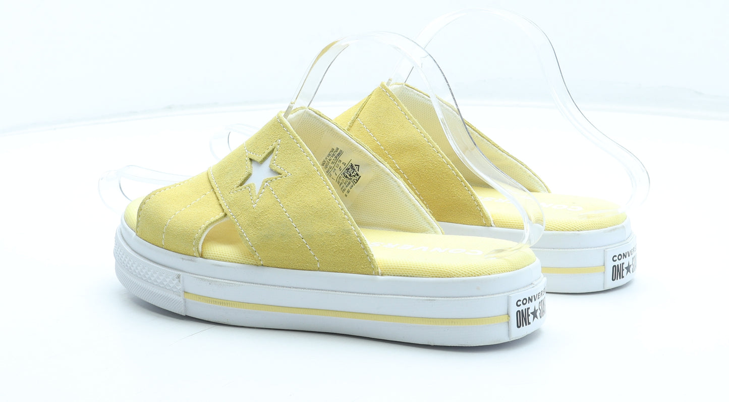 Converse Womens Yellow Leather Slip On Sandal UK - Star Detail