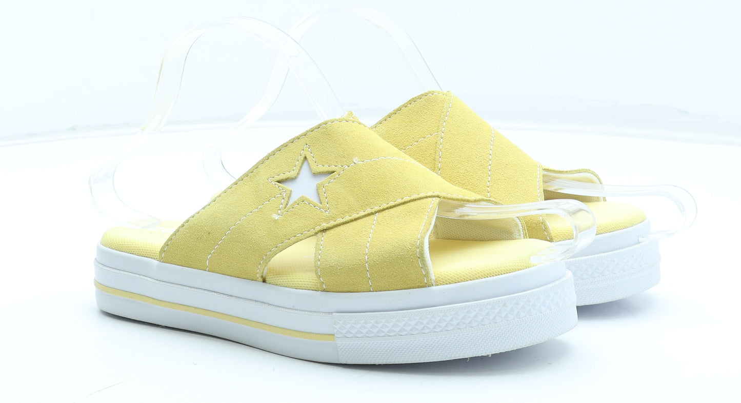 Converse Womens Yellow Leather Slip On Sandal UK - Star Detail