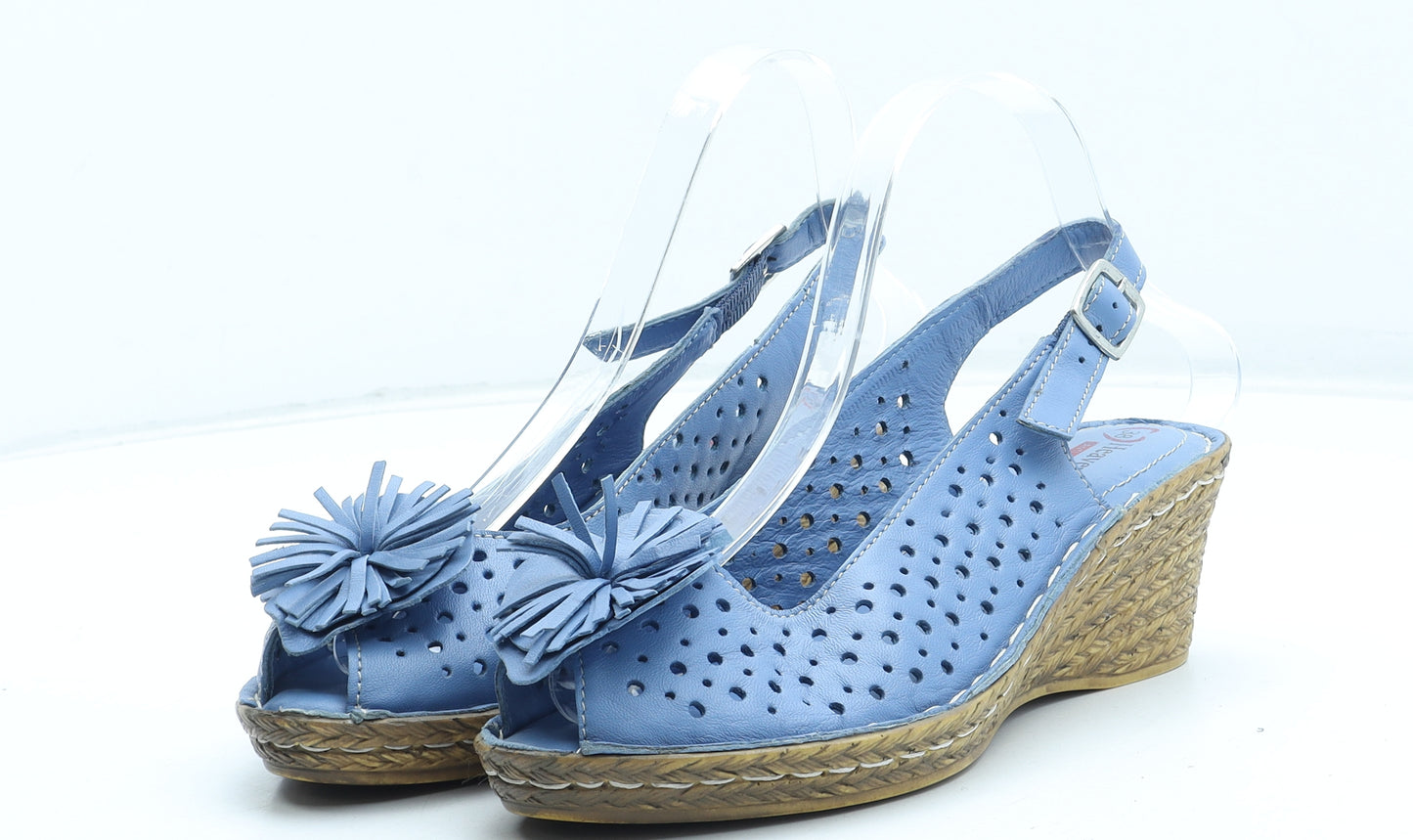 Heavenly Feet Womens Blue Geometric Synthetic Slingback Sandal UK - Flower Detail
