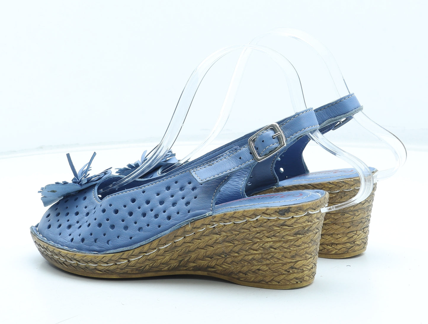 Heavenly Feet Womens Blue Geometric Synthetic Slingback Sandal UK - Flower Detail