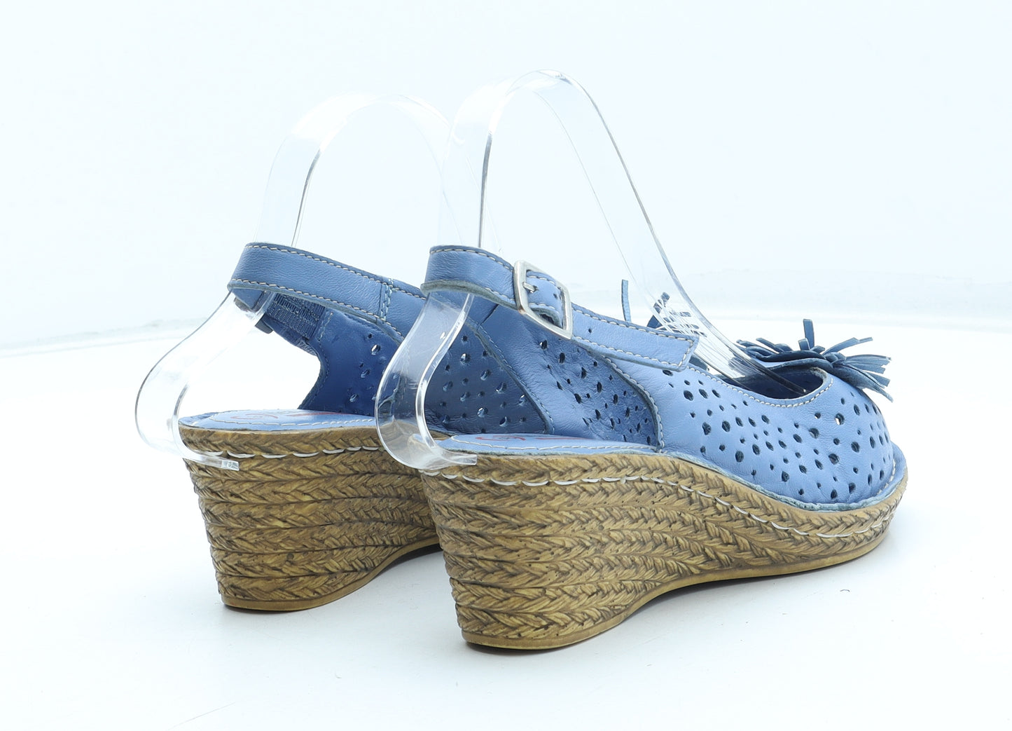 Heavenly Feet Womens Blue Geometric Synthetic Slingback Sandal UK - Flower Detail