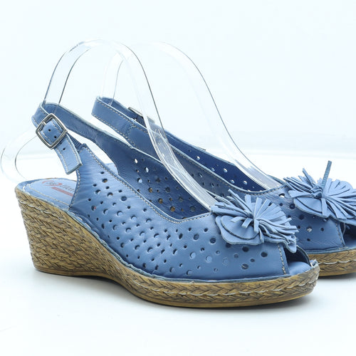 Heavenly Feet Womens Blue Geometric Synthetic Slingback Sandal UK - Flower Detail