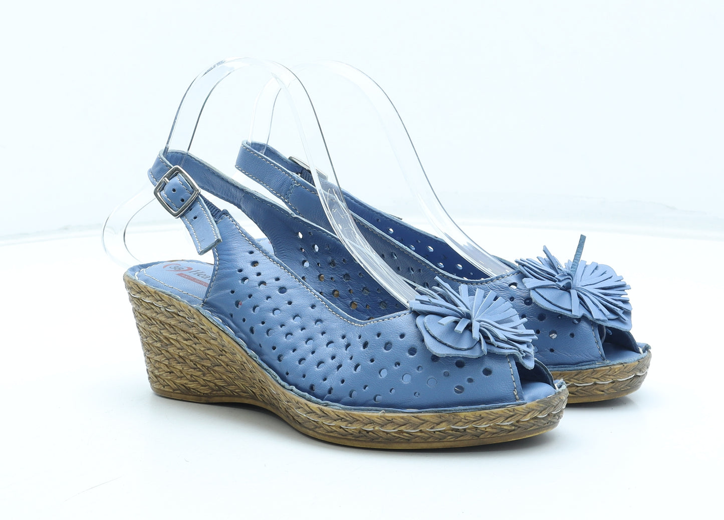 Heavenly Feet Womens Blue Geometric Synthetic Slingback Sandal UK - Flower Detail