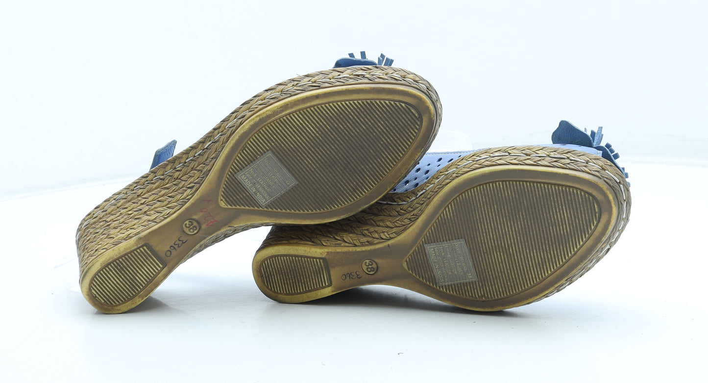 Heavenly Feet Womens Blue Geometric Synthetic Slingback Sandal UK - Flower Detail