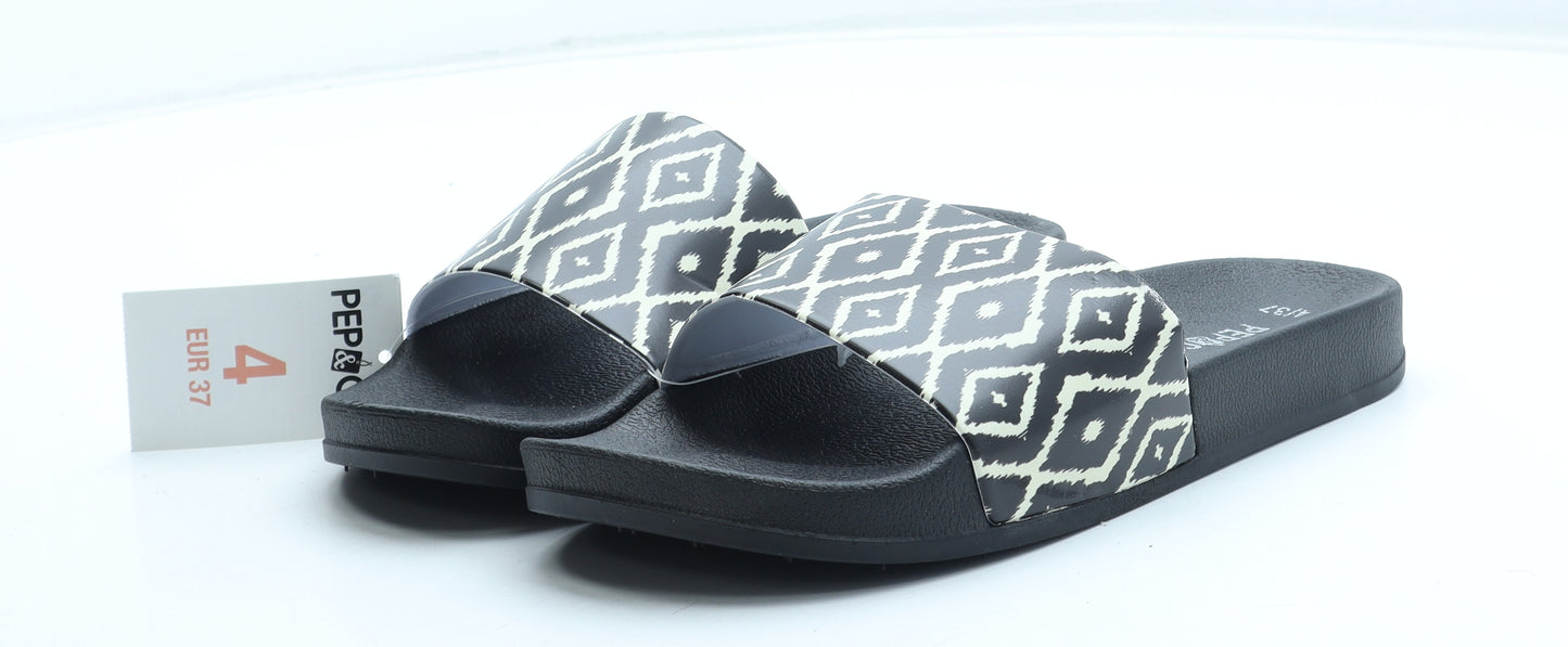 PEP&CO Womens Black Geometric Rubber Slider Sandal UK