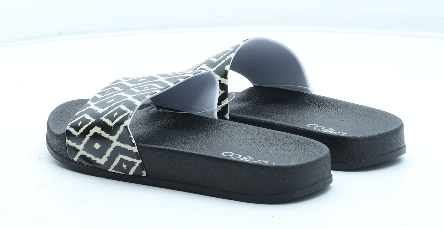 PEP&CO Womens Black Geometric Rubber Slider Sandal UK