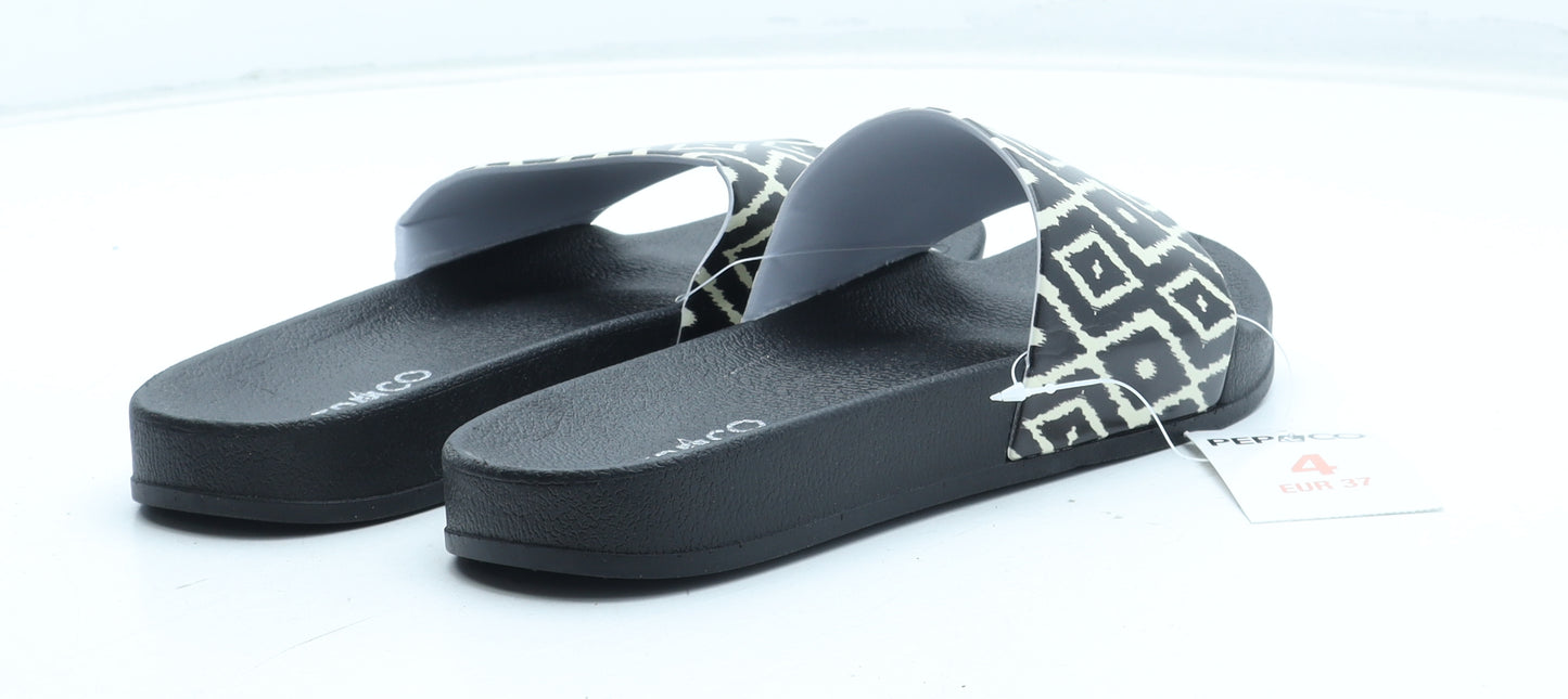 PEP&CO Womens Black Geometric Rubber Slider Sandal UK
