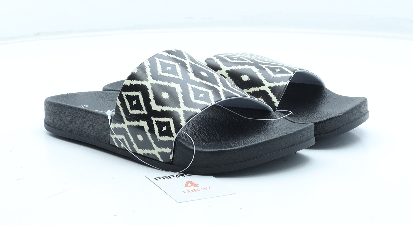 PEP&CO Womens Black Geometric Rubber Slider Sandal UK
