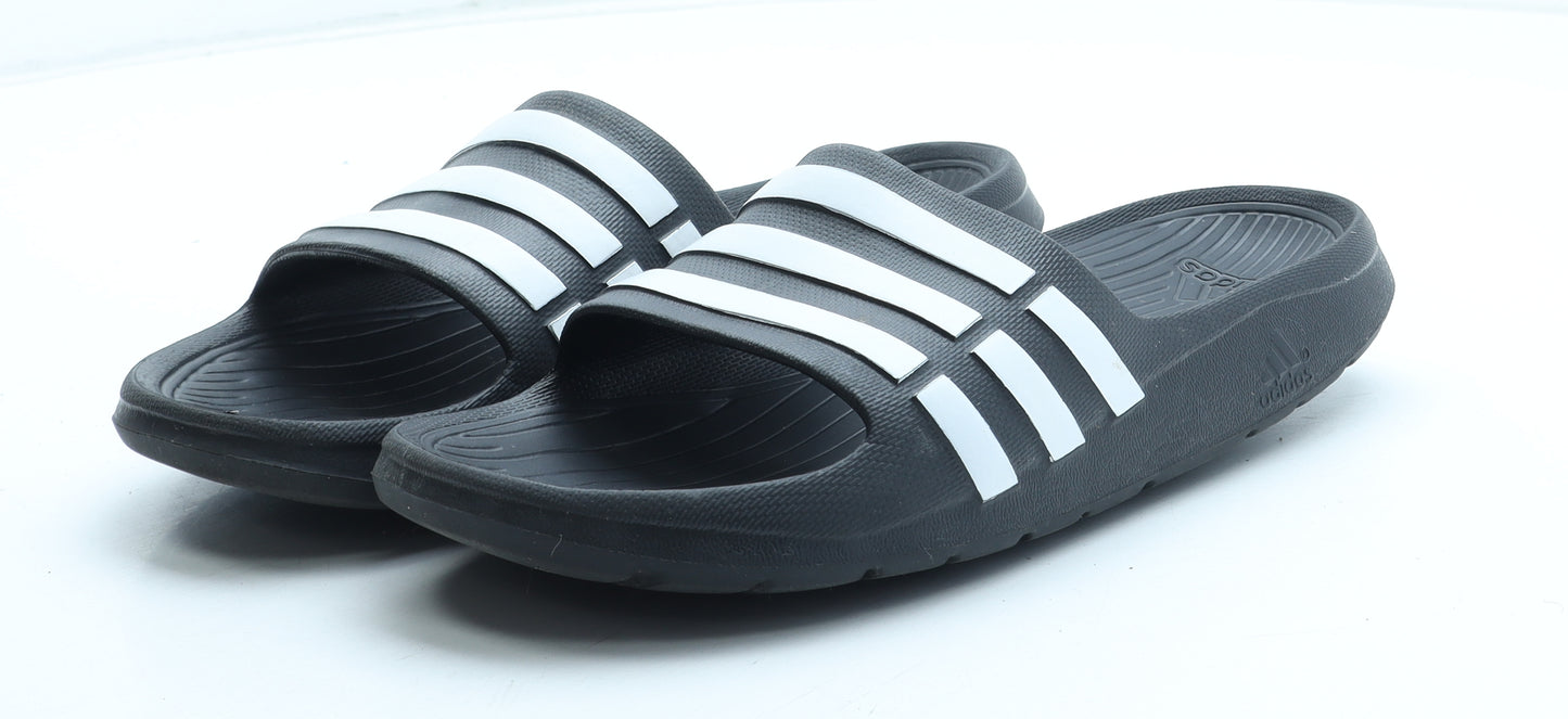 adidas Womens Black Striped Rubber Slider Sandal UK