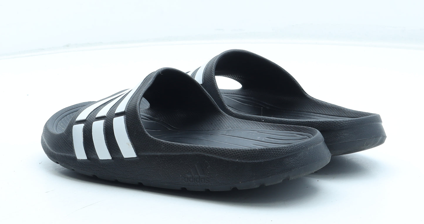 adidas Womens Black Striped Rubber Slider Sandal UK