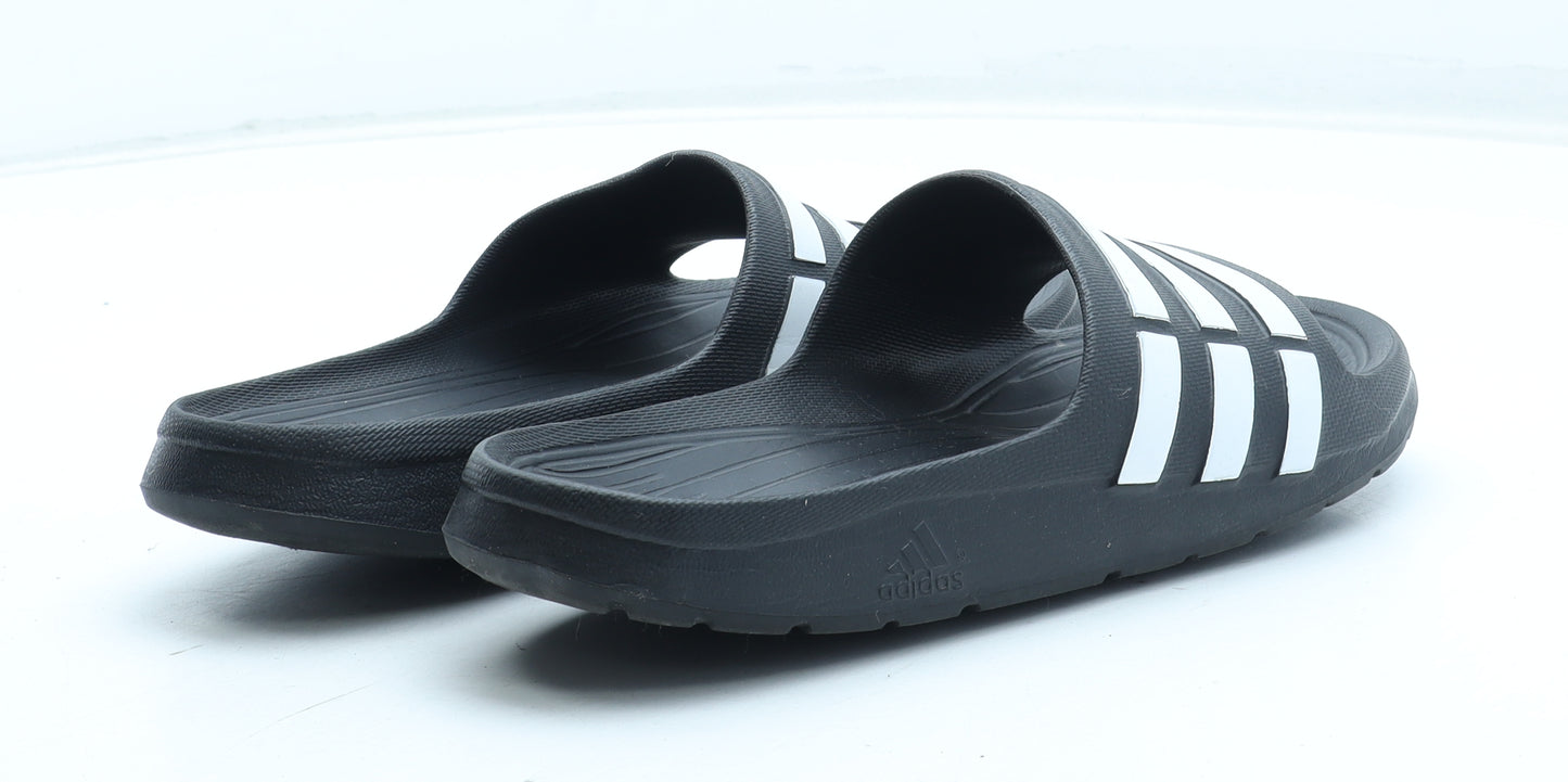 adidas Womens Black Striped Rubber Slider Sandal UK