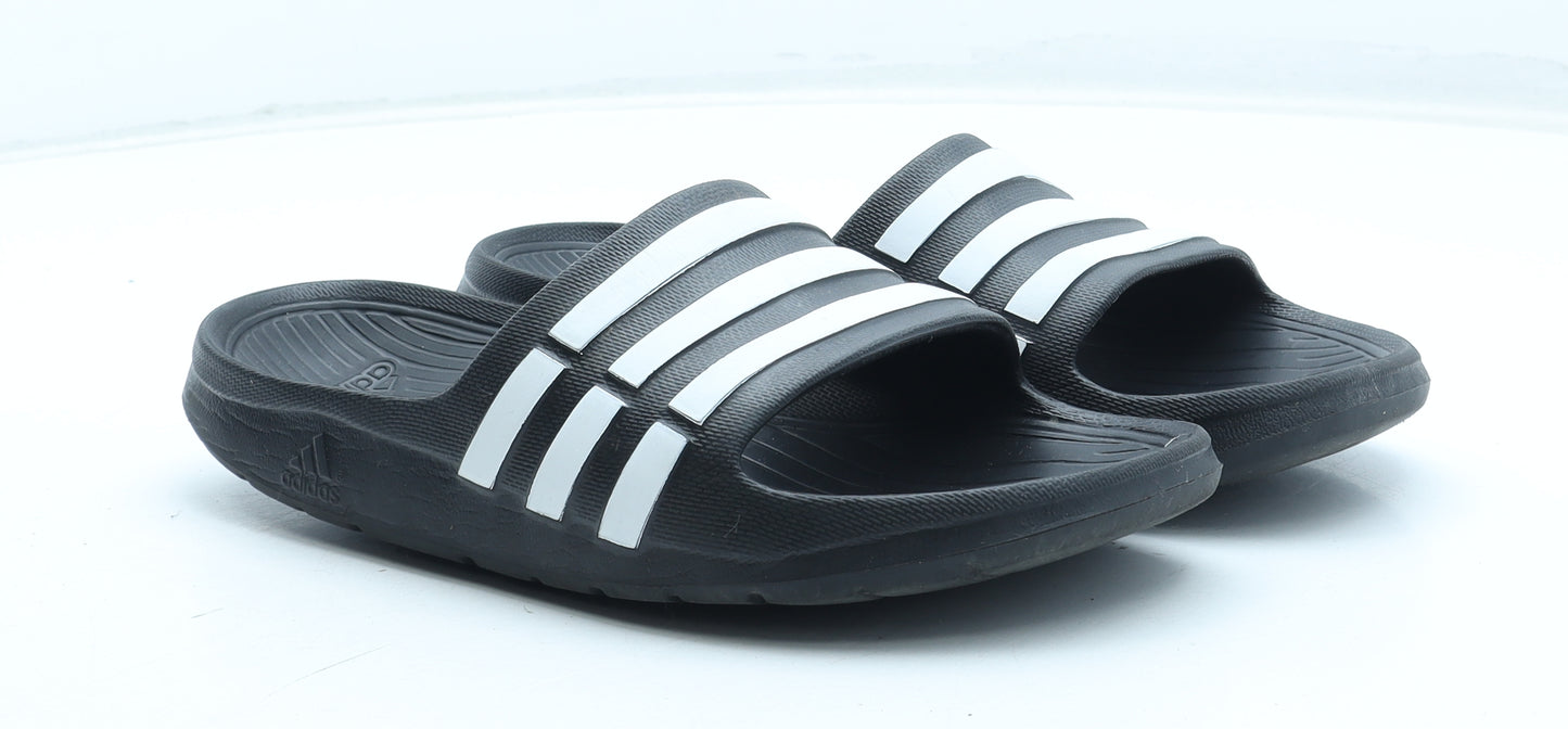 adidas Womens Black Striped Rubber Slider Sandal UK