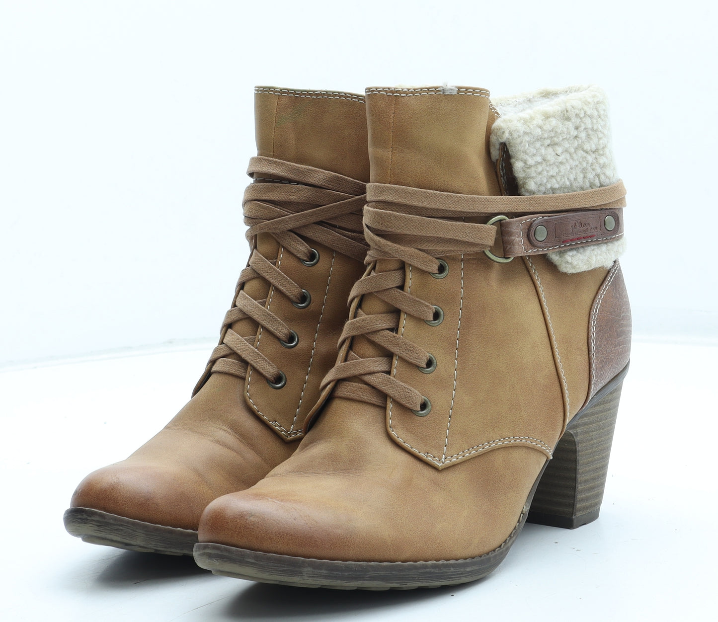 s.Oliver Womens Brown Leather Bootie Boot UK - Estimated UK Size 6