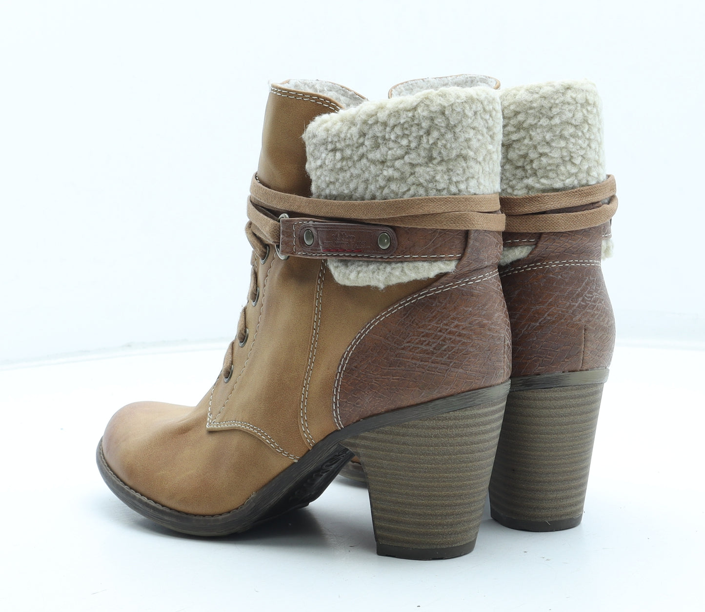 s.Oliver Womens Brown Leather Bootie Boot UK - Estimated UK Size 6