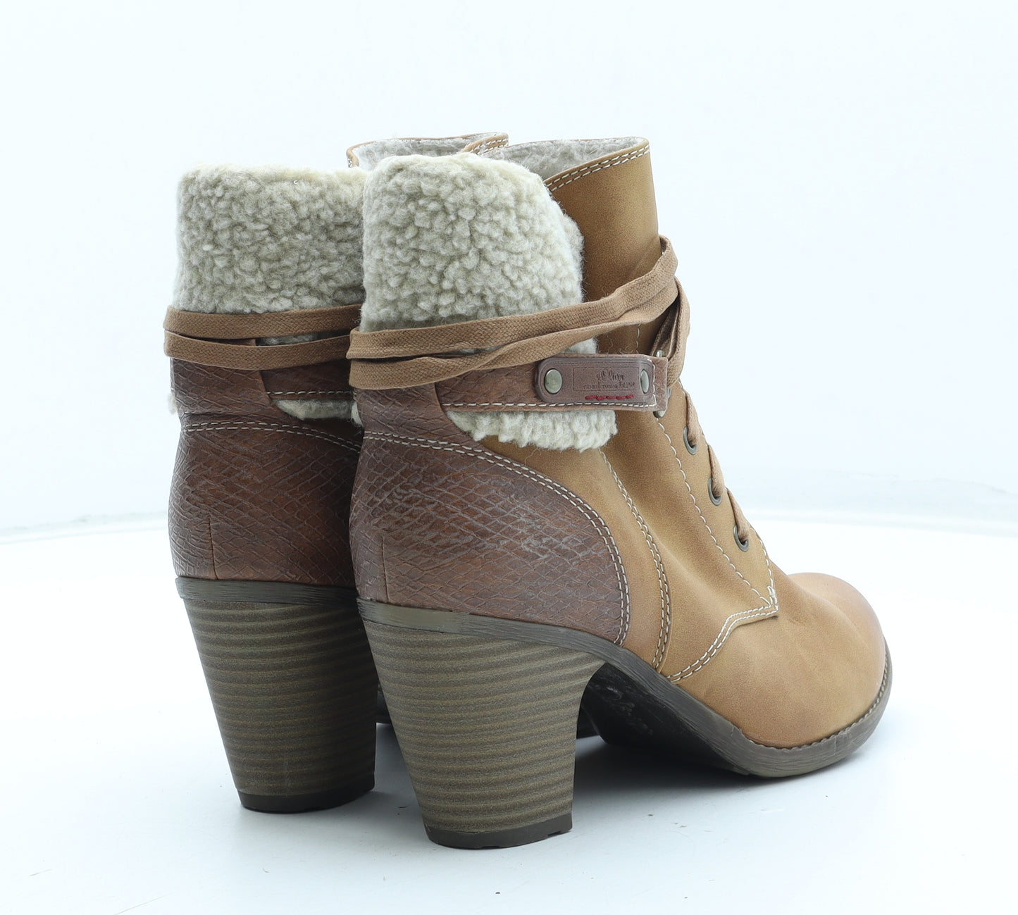 s.Oliver Womens Brown Leather Bootie Boot UK - Estimated UK Size 6