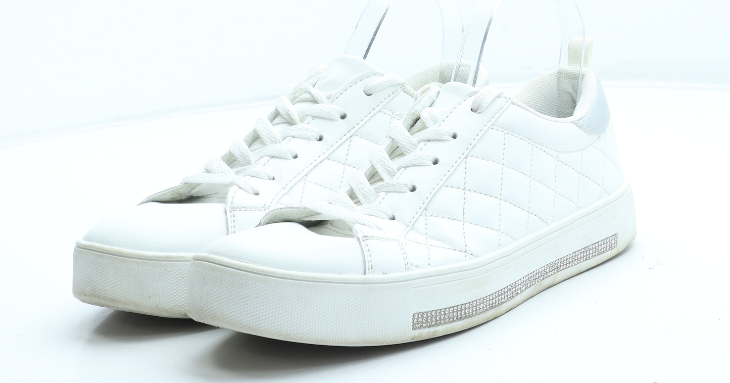 Primark Womens White Argyle/Diamond Polyurethane Trainer UK