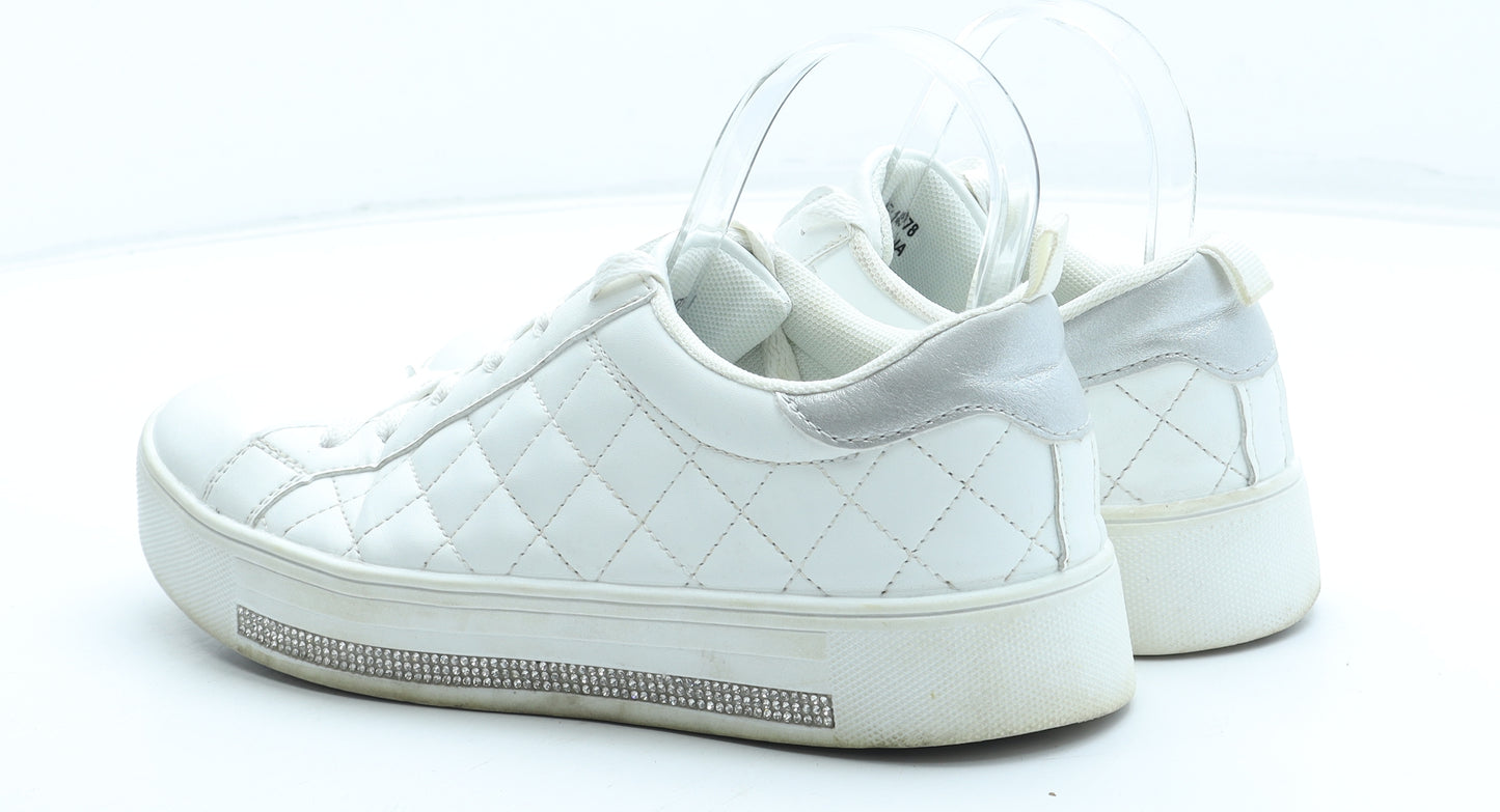 Primark Womens White Argyle/Diamond Polyurethane Trainer UK