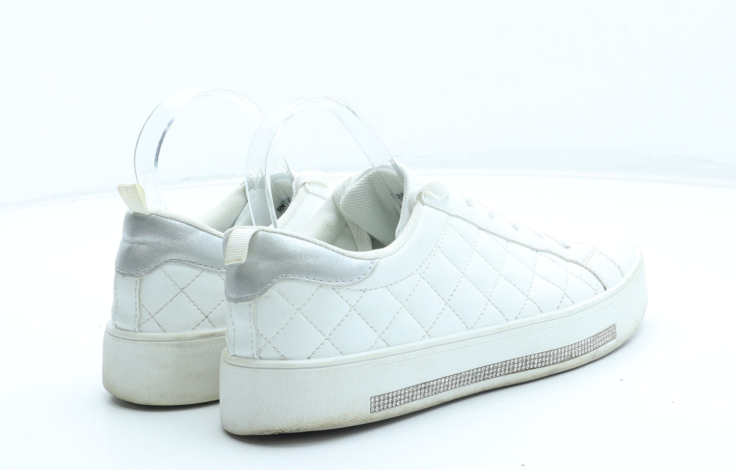Primark Womens White Argyle/Diamond Polyurethane Trainer UK