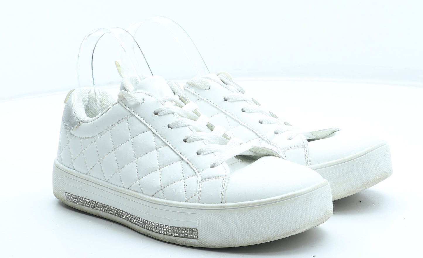 Primark Womens White Argyle/Diamond Polyurethane Trainer UK