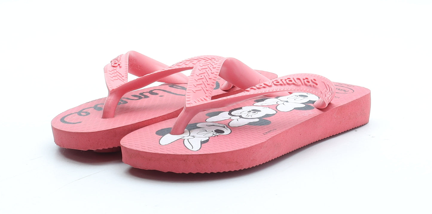 Havaianas Girls Pink Rubber Thong Sandal UK 10 27 - Minnie Mouse