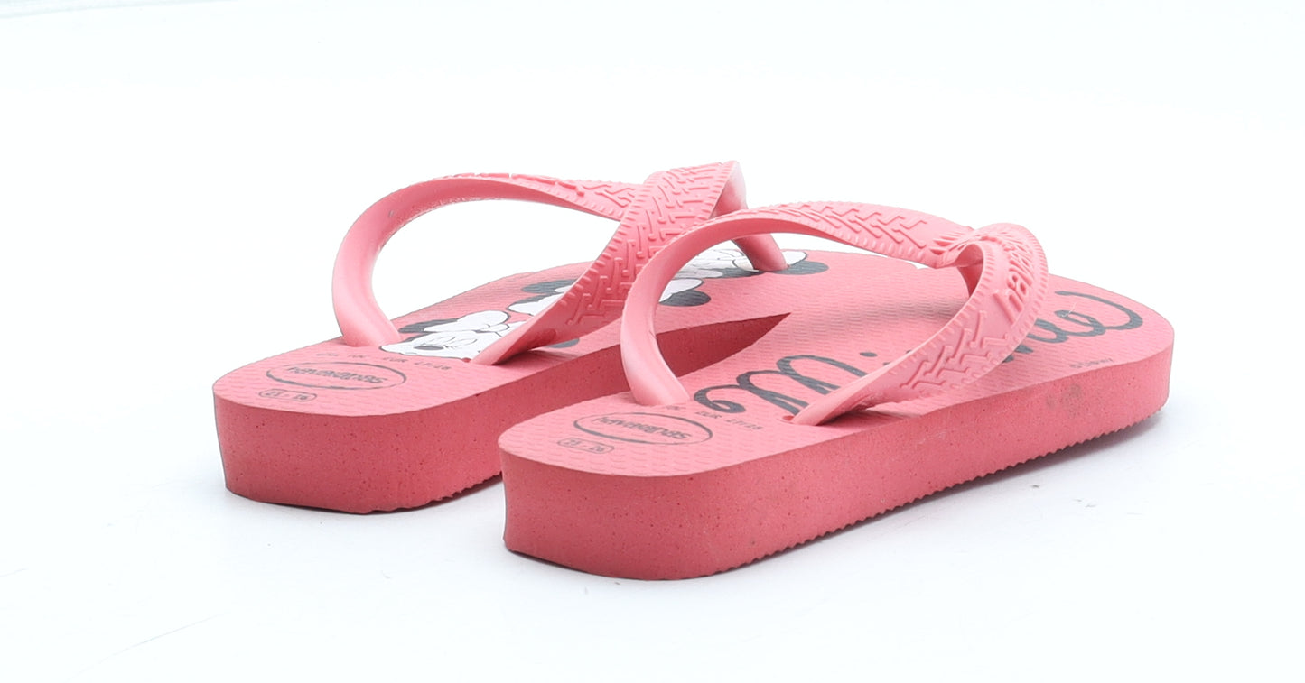 Havaianas Girls Pink Rubber Thong Sandal UK 10 27 - Minnie Mouse