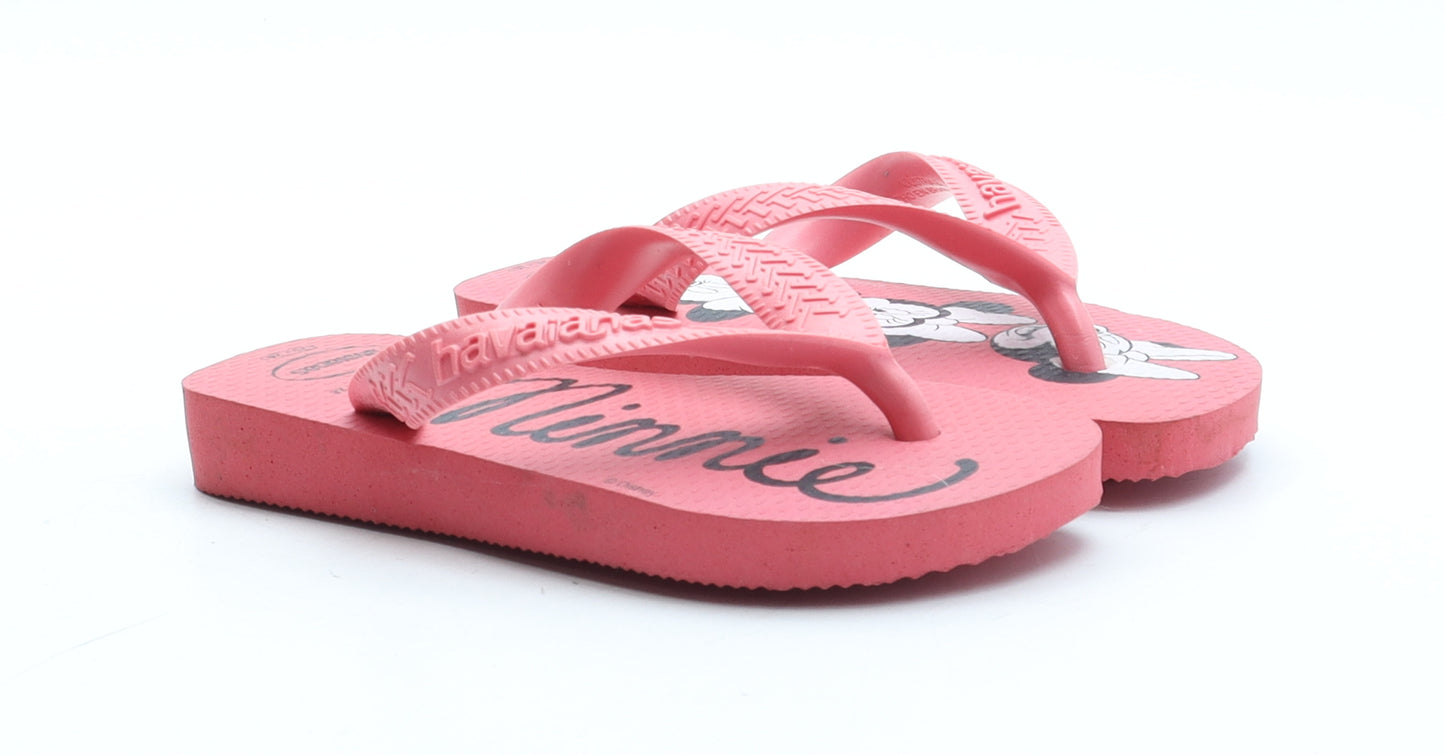 Havaianas Girls Pink Rubber Thong Sandal UK 10 27 - Minnie Mouse