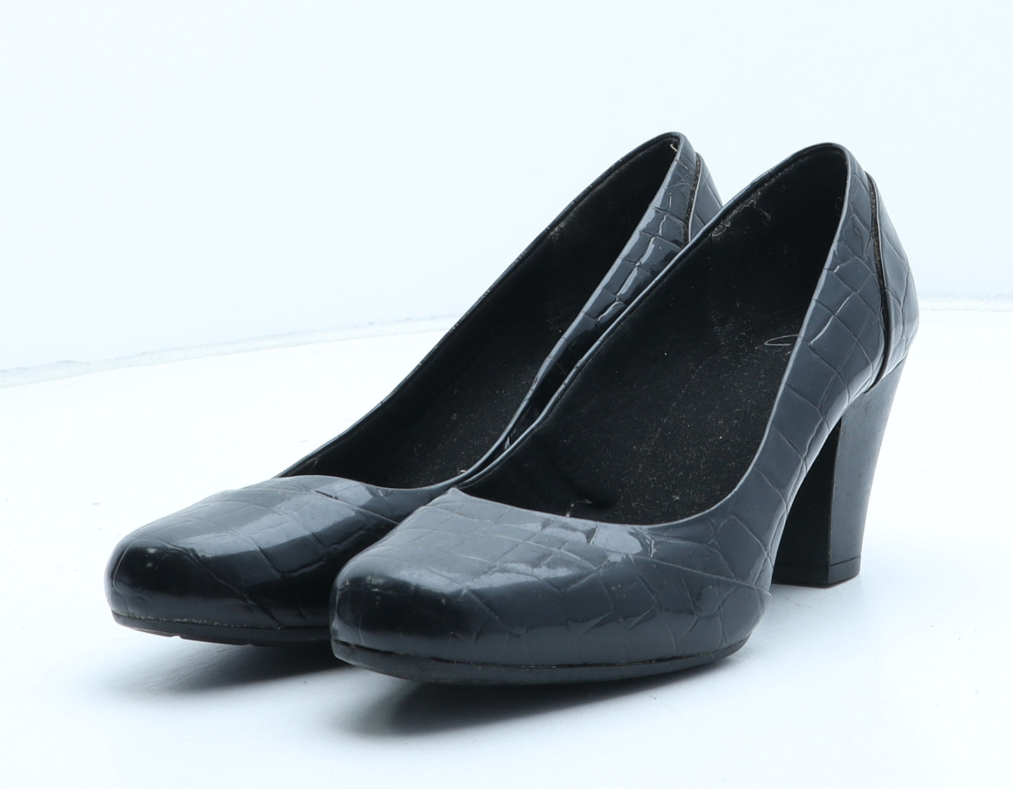 Clarks Womens Black Synthetic Court Heel UK - Croc Texture