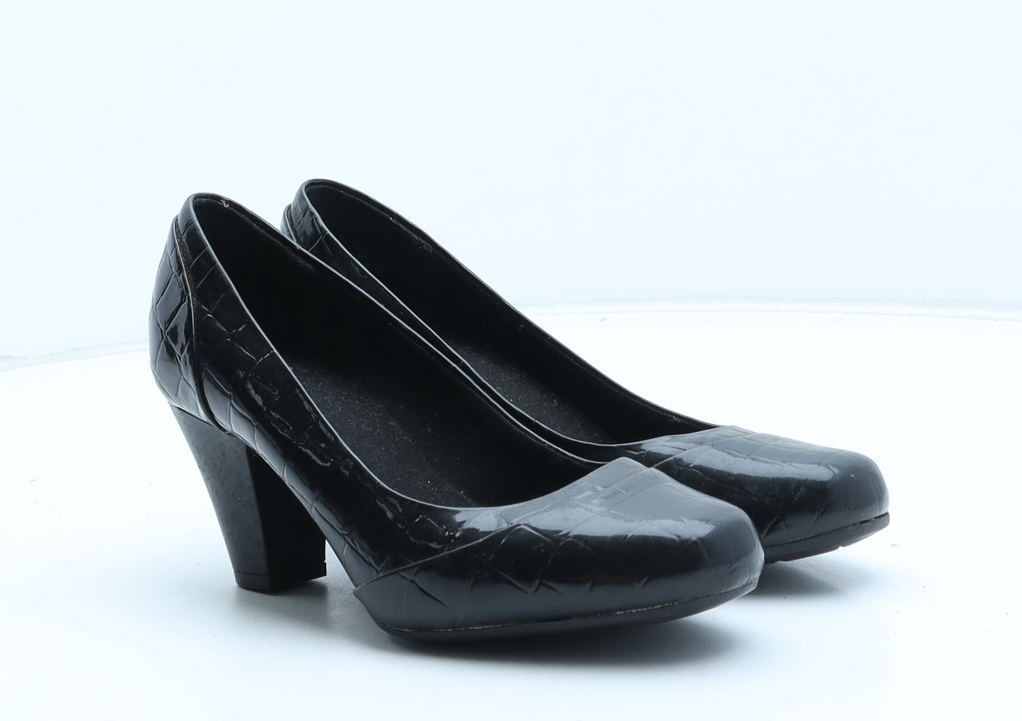 Clarks Womens Black Synthetic Court Heel UK - Croc Texture