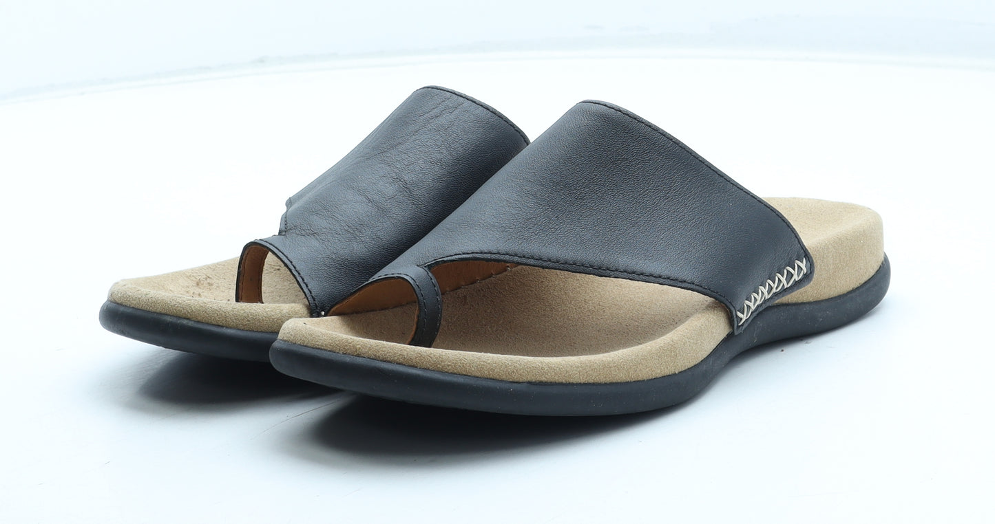Gabor Womens Black Leather Thong Sandal UK