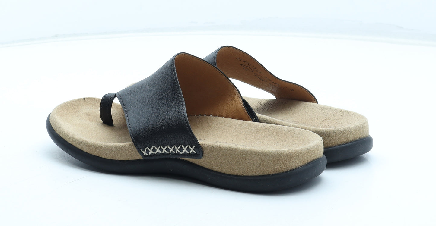 Gabor Womens Black Leather Thong Sandal UK