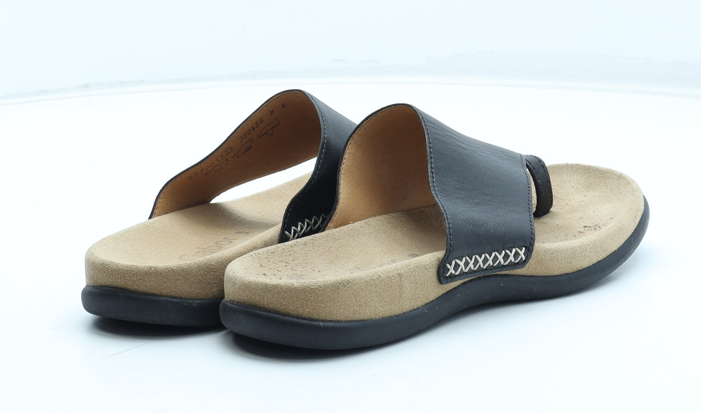 Gabor Womens Black Leather Thong Sandal UK
