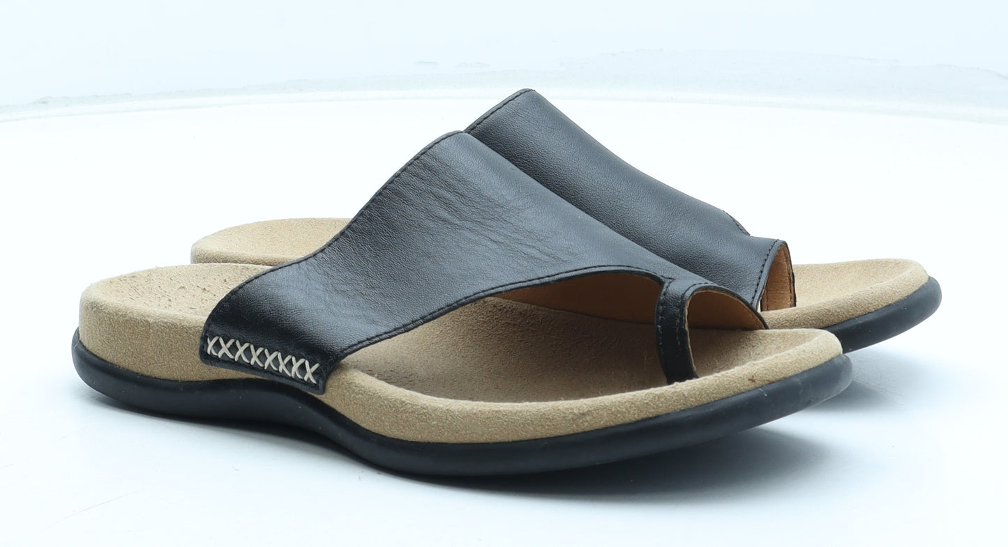 Gabor Womens Black Leather Thong Sandal UK