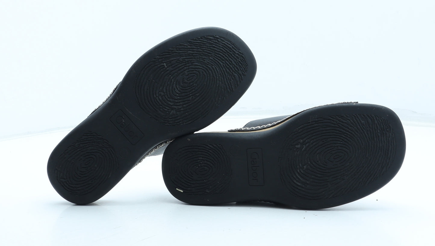 Gabor Womens Black Leather Thong Sandal UK