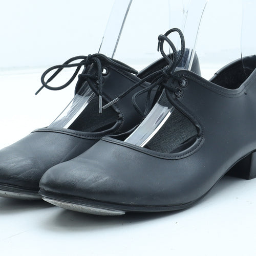 Preworn Girls Black Polyurethane Slip On Heel UK 4 - Tap Dance