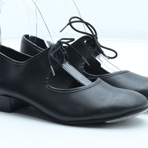 Preworn Girls Black Polyurethane Slip On Heel UK 4 - Tap Dance