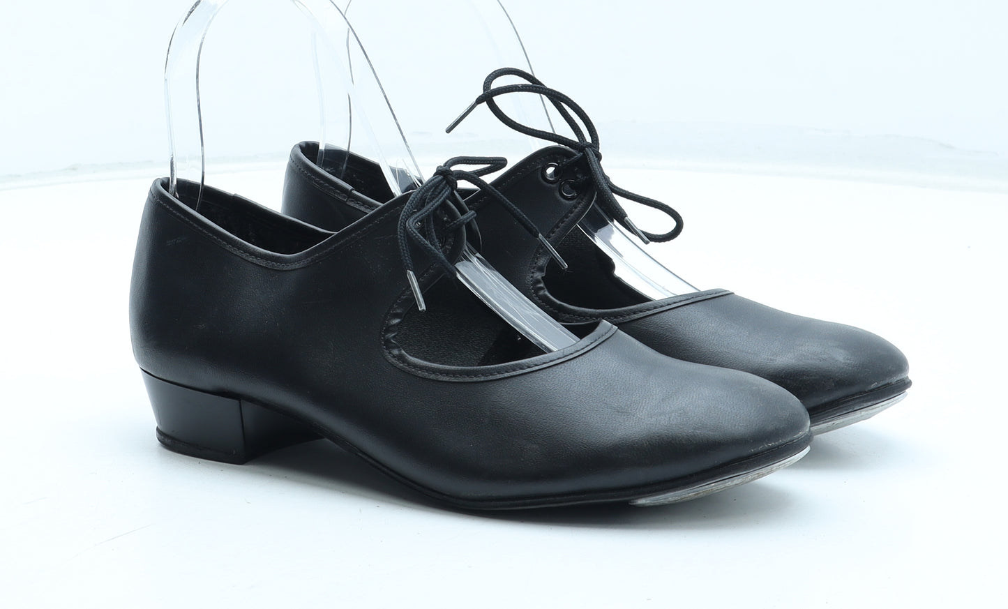 Preworn Girls Black Polyurethane Slip On Heel UK 4 - Tap Dance