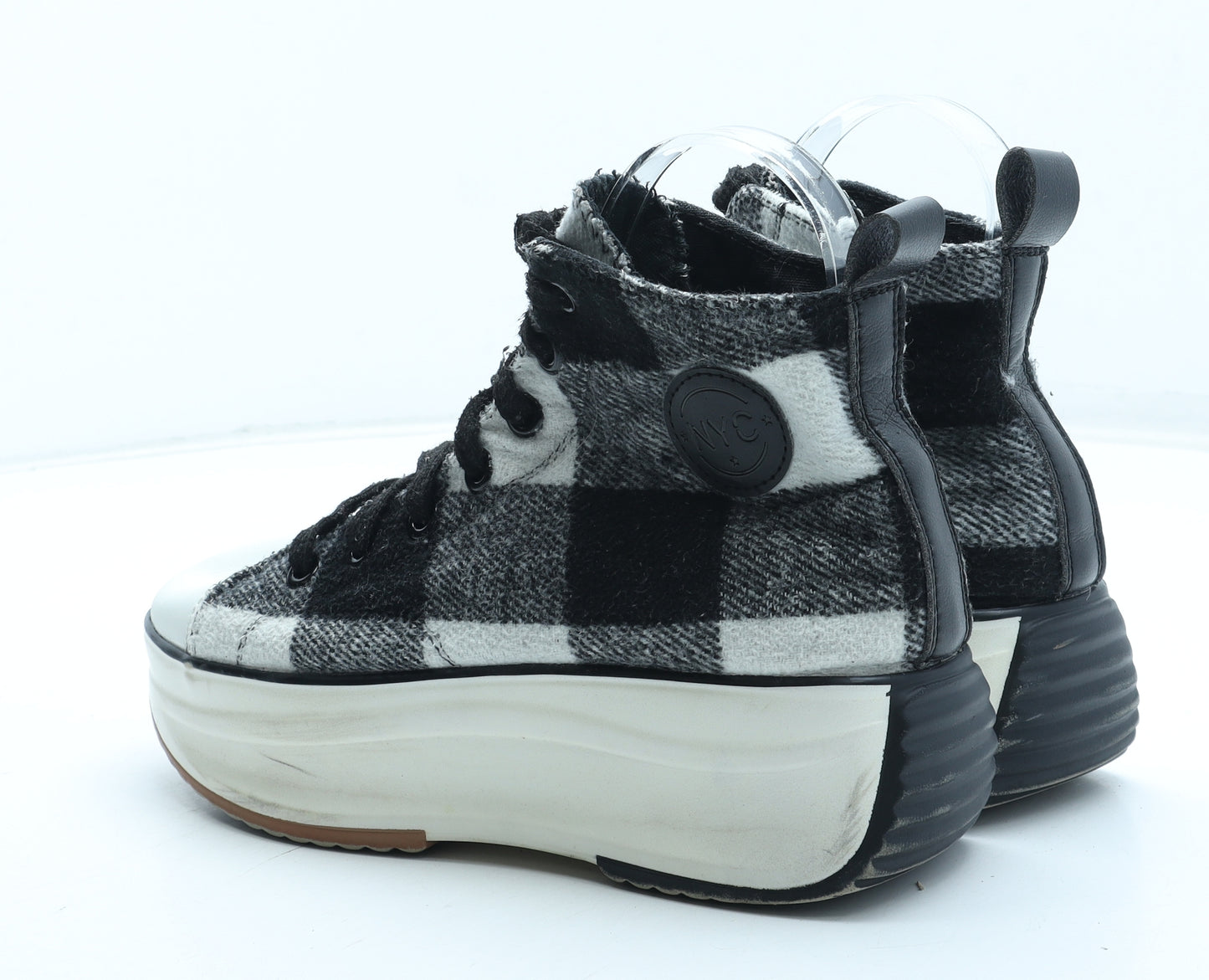 NYC Womens Black Check Polyester Trainer UK