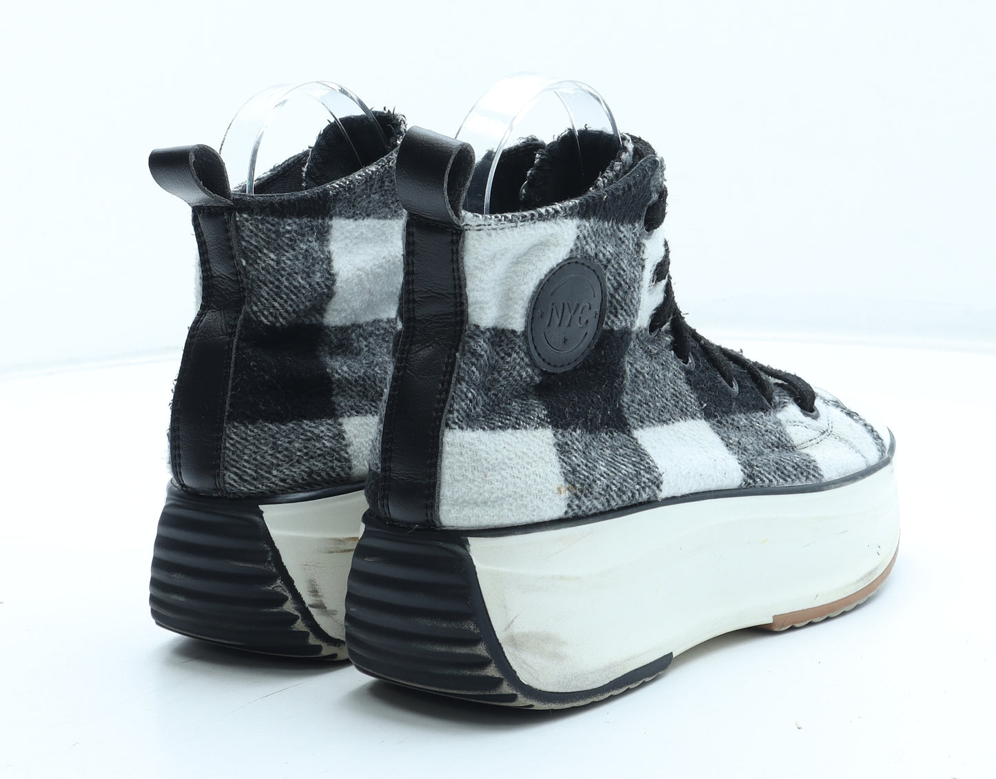 NYC Womens Black Check Polyester Trainer UK