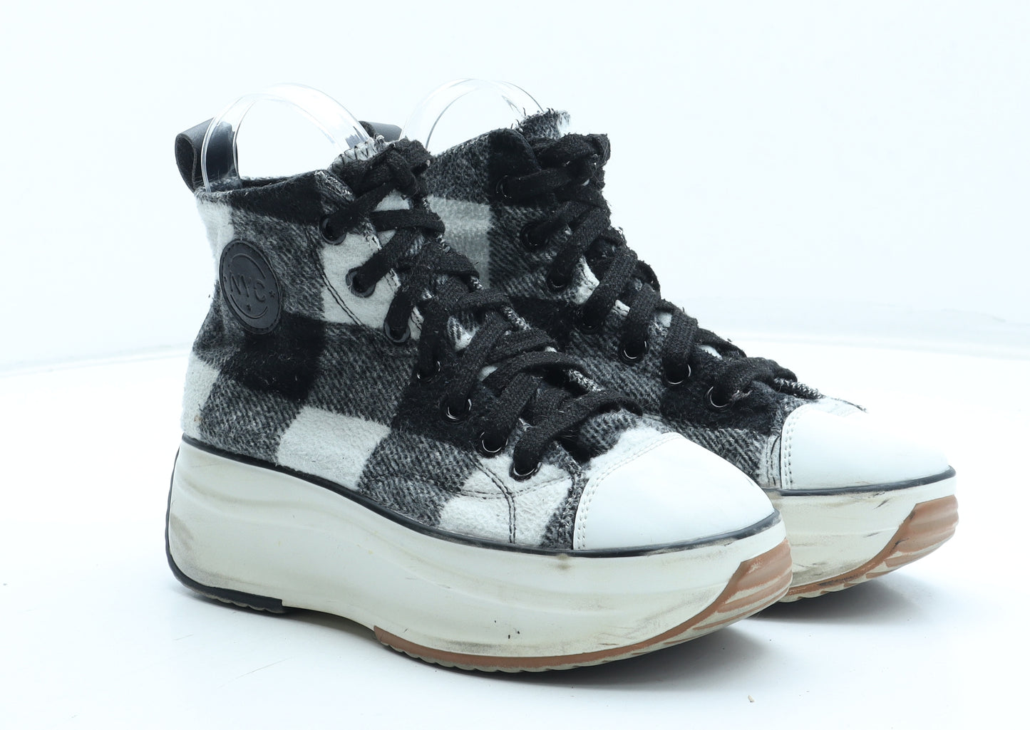 NYC Womens Black Check Polyester Trainer UK