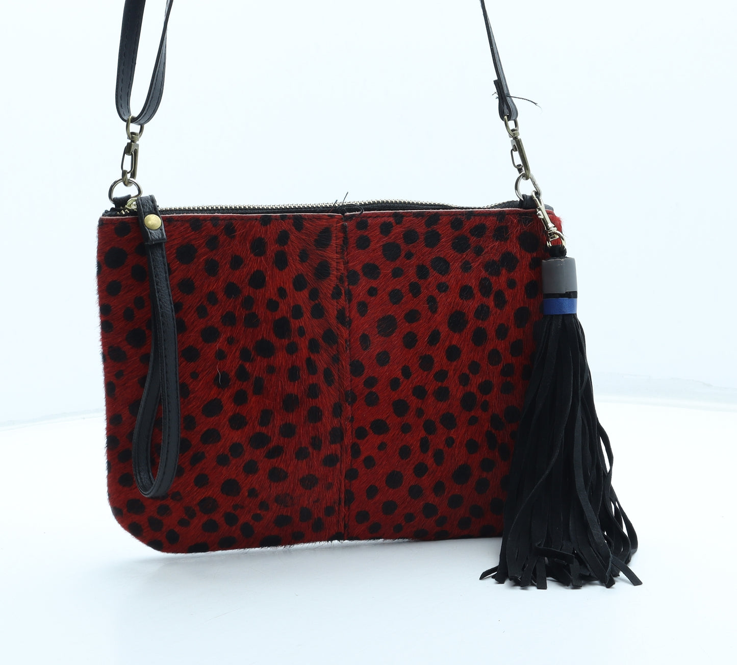 Matalan Womens Red Animal Print Leather Crossbody Size Small - Leopard Pattern