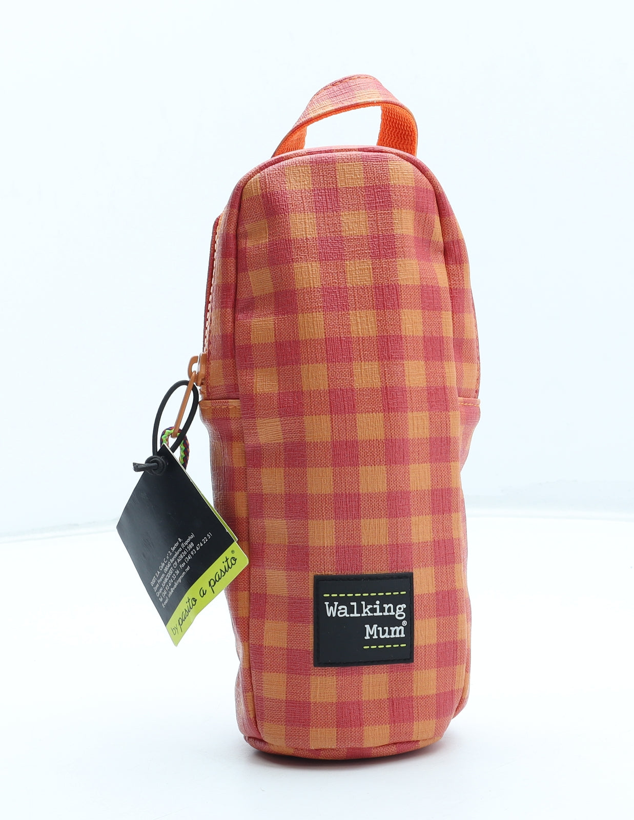 Walking Mum Womens Orange Check Polyurethane Top Handle Bag Size Small