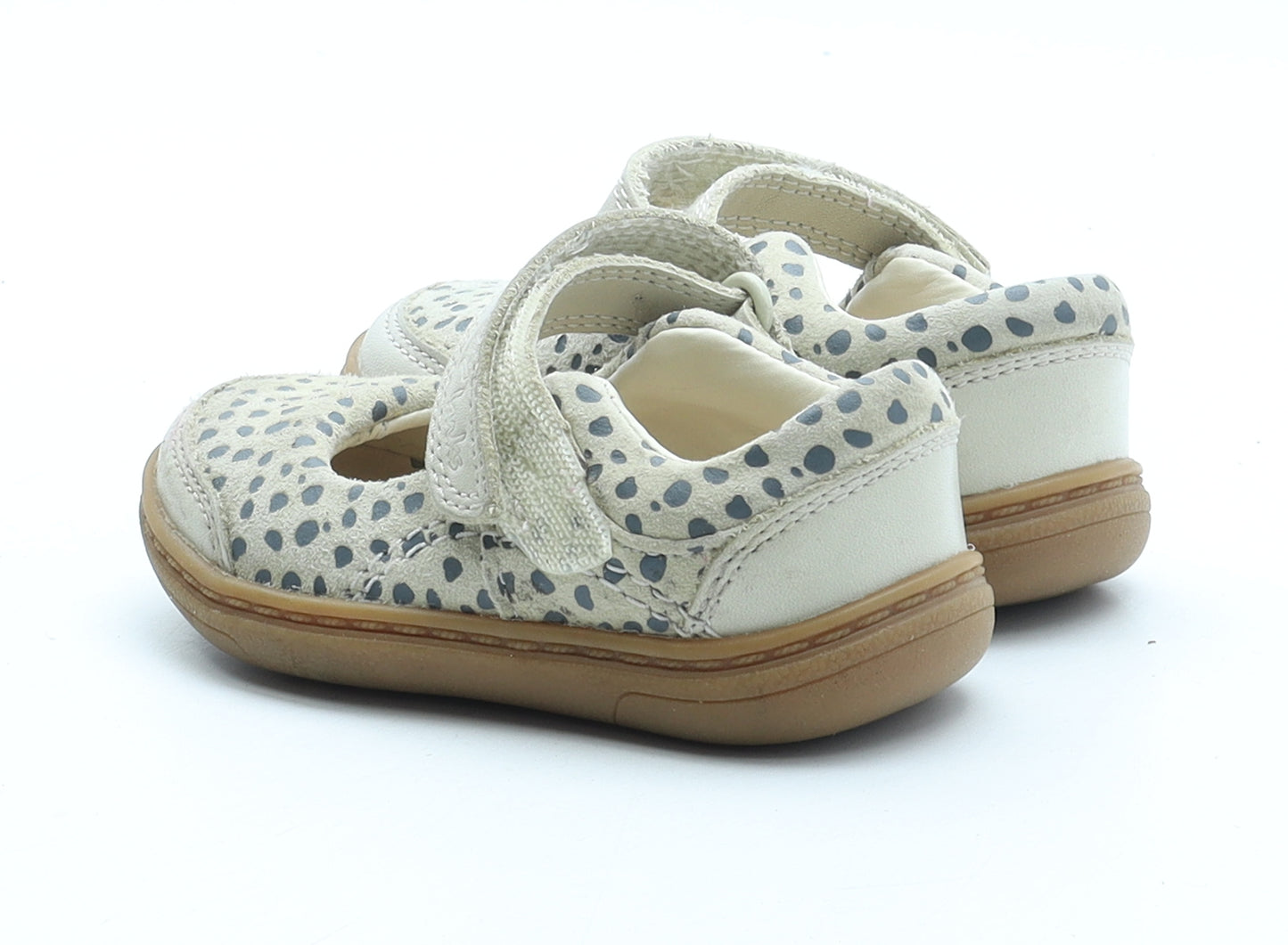 Clarks Girls Beige Polka Dot Leather Mary Jane Casual UK 3