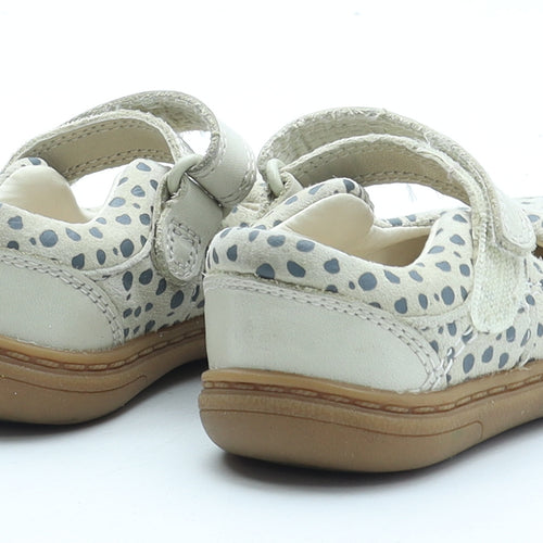 Clarks Girls Beige Polka Dot Leather Mary Jane Casual UK 3