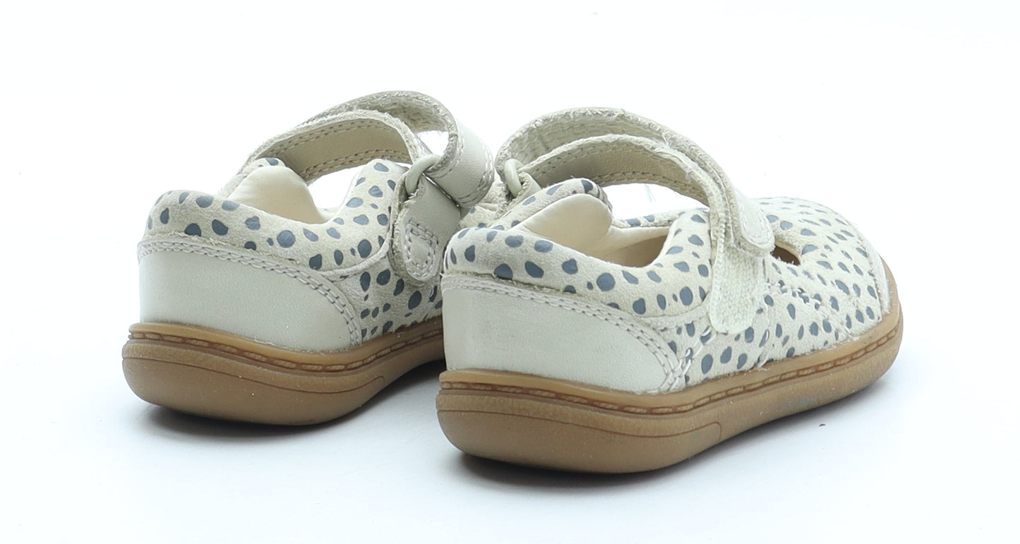Clarks Girls Beige Polka Dot Leather Mary Jane Casual UK 3