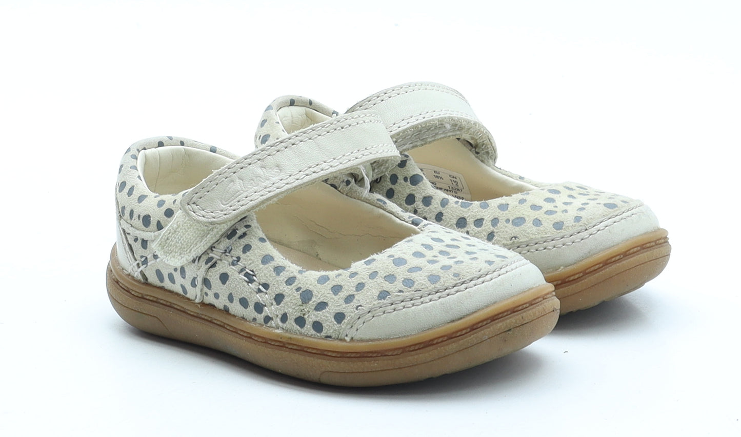 Clarks Girls Beige Polka Dot Leather Mary Jane Casual UK 3