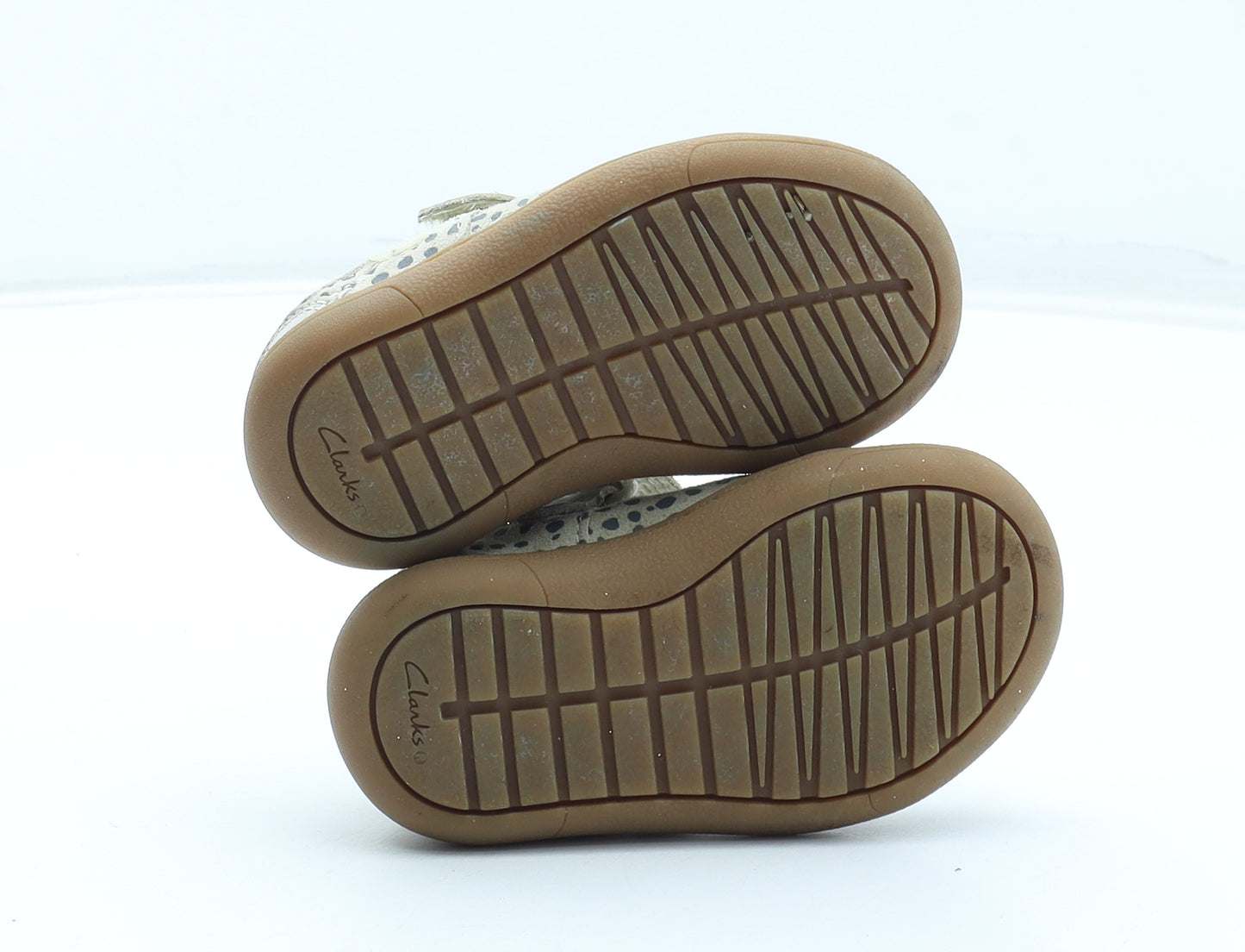 Clarks Girls Beige Polka Dot Leather Mary Jane Casual UK 3