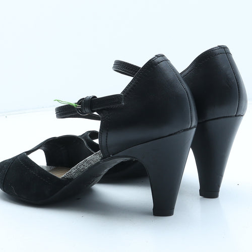 FootGlove Womens Black Leather Strappy Heel UK